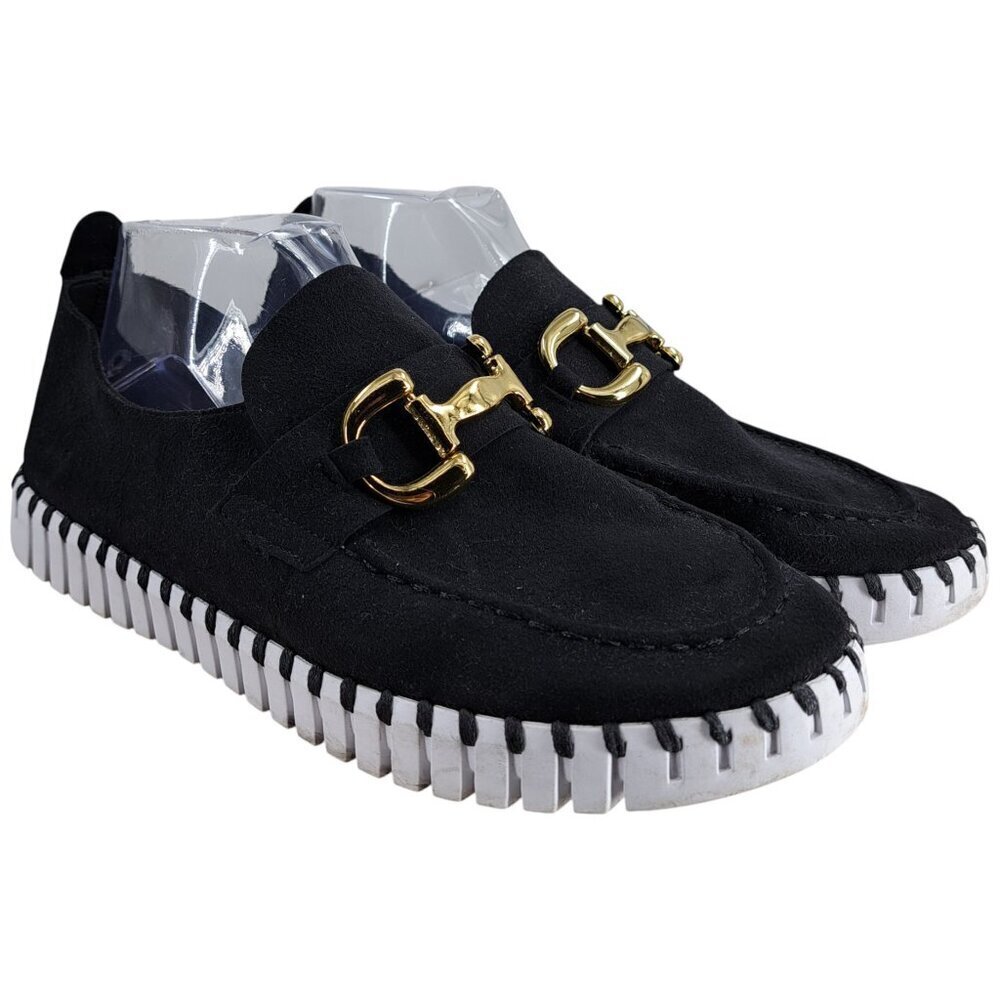 Ilse Jacobsen Tulip Slip On Black Gold Horse Bit Loafer Shoes Size 41 US10.5-11